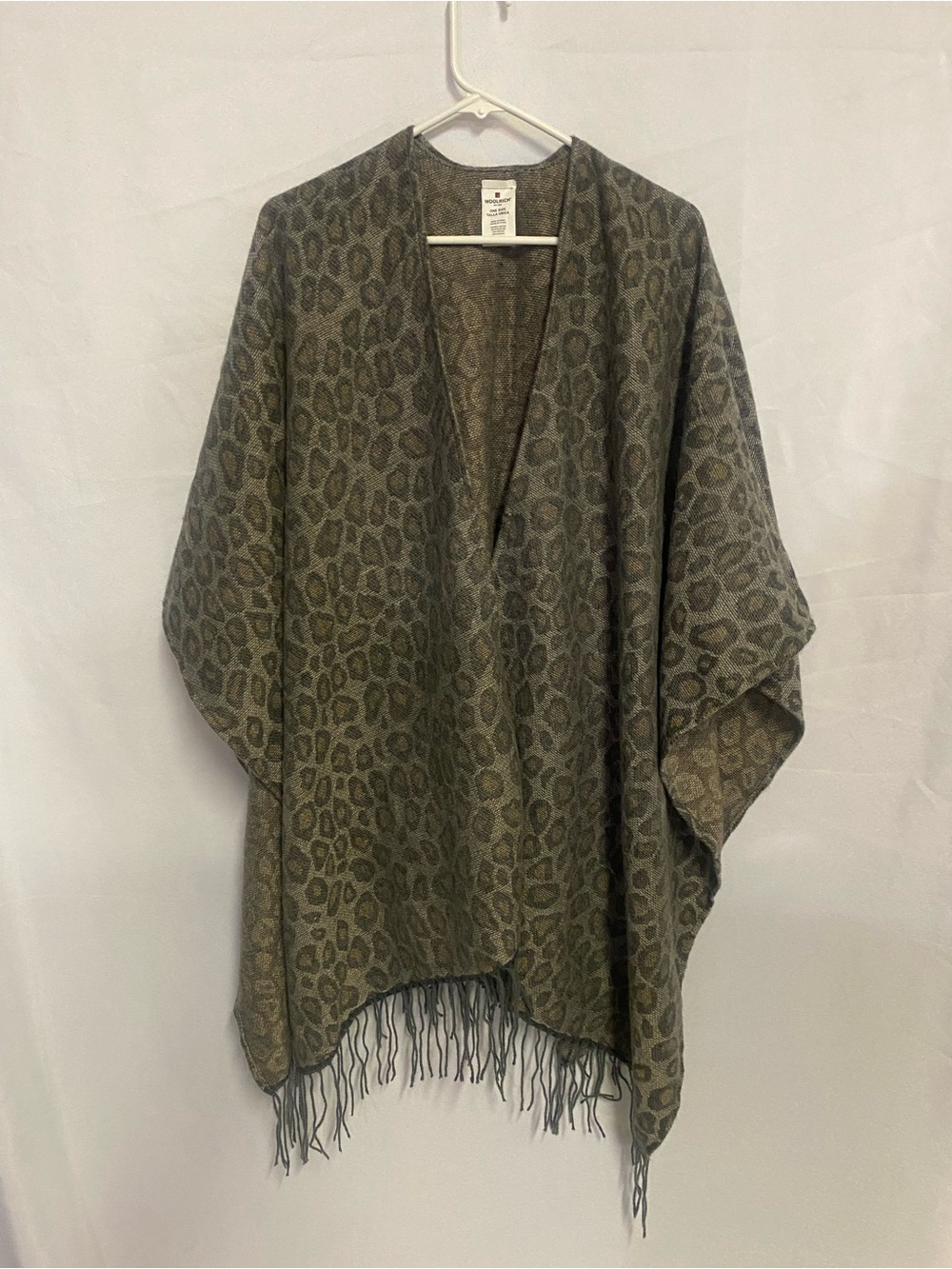 Grey Leopard Print Fringe Wrap Poncho - Woolrich